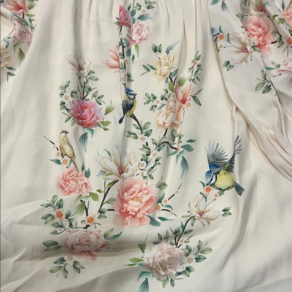 Johnny Was Cream Floral Peasant Blouse with Pink Rose Print - Picture 3 of 4